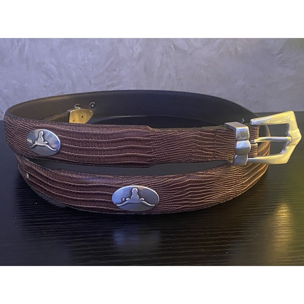 VTG Western Genuine Leather Belt with texas longhorn silver conchos size 40